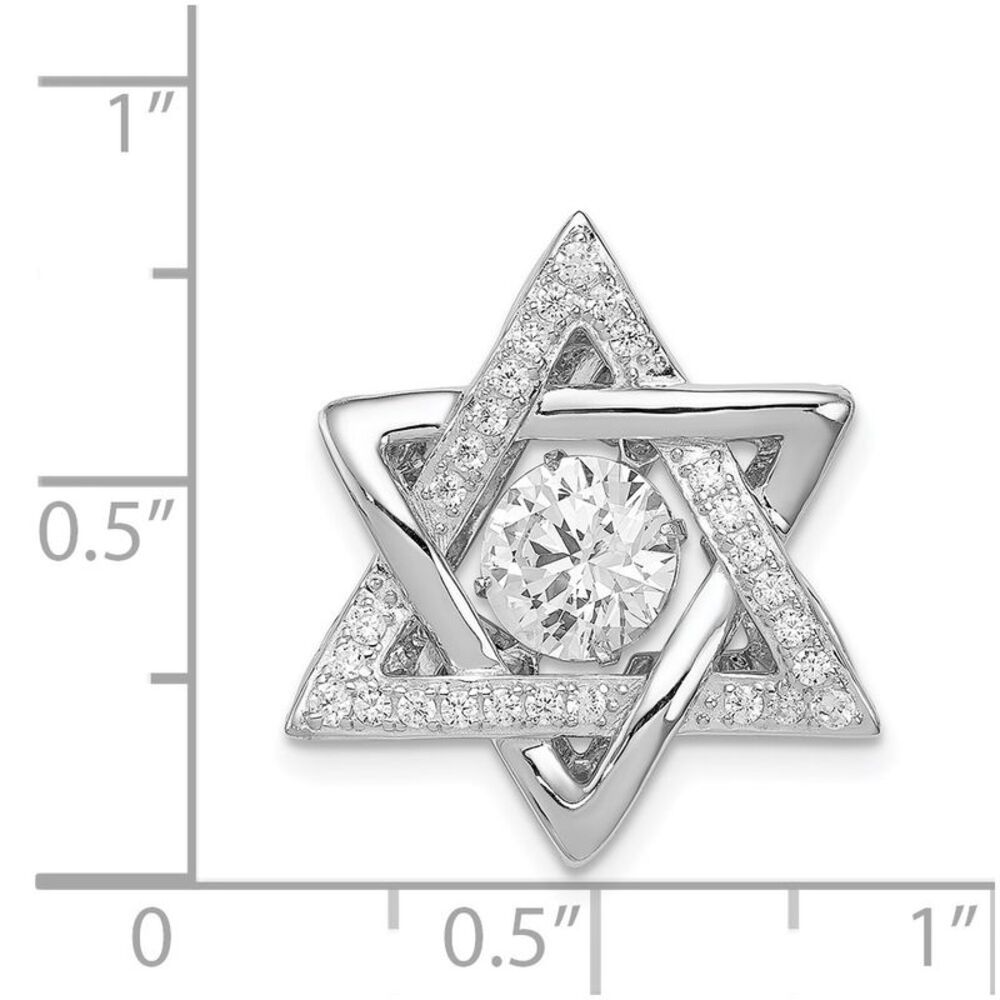 Platinum Plated Sterling Silver & CZ Star of David Pendant, 19 x 22mm - Picture 4 of 5